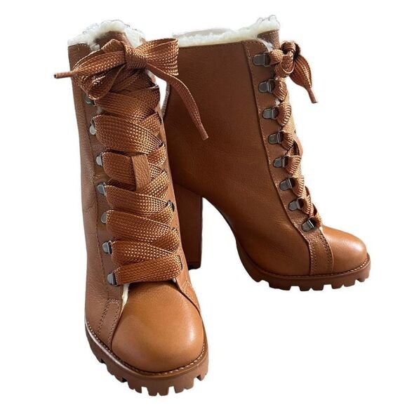 NIB Schutz Zhara Winter Leather Heeled Booties With Faux Fur Lining Size 8.5 - Picture 11 of 16